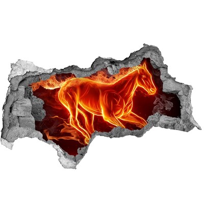 Diera 3D fototapeta na stenu Horiaci kôň v diere v stene