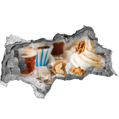 Nálepka 3D diera na stenu Sladký raj s koláčikmi