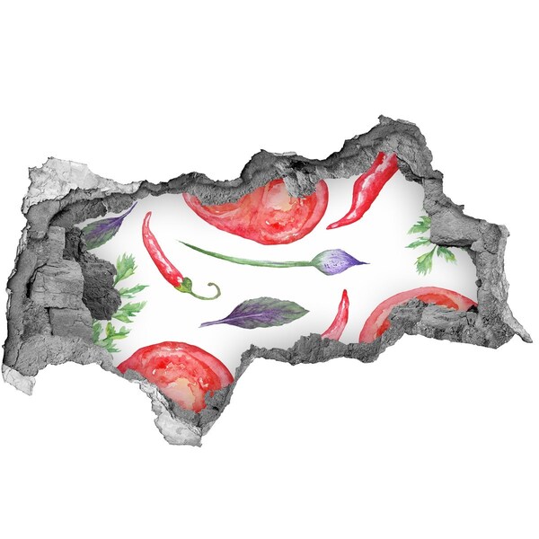 Samolepiaca nálepka Ovocie a zelenina v diere v stene