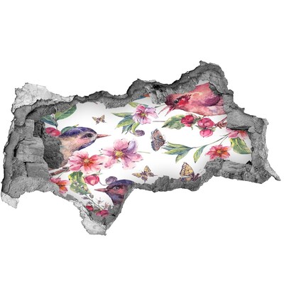 Diera 3D fototapeta Kvetinový raj s vtákmi a motýľmi