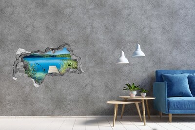 Diera 3D v stene nálepka Mólo na jazere