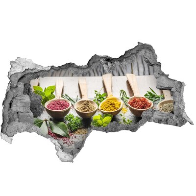 Nálepka 3D diera na stenu Kuchynské korenie v drevených lyžiciach