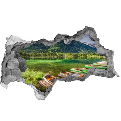 Diera 3D v stene nálepka Lode na jazere