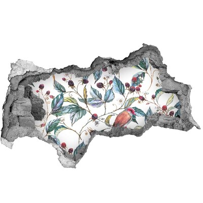 Nálepka 3D diera na stenu Vták medzi černicami