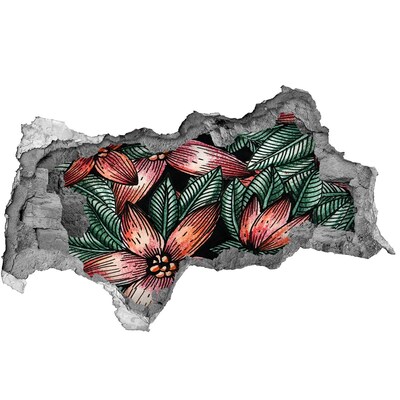 Nálepka 3D diera na stenu Kvetinový vzor na poškodenej stene