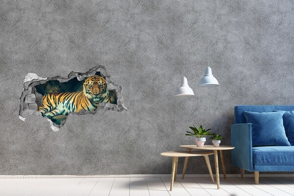 Diera 3D fototapeta nálepka Tiger v diere v stene