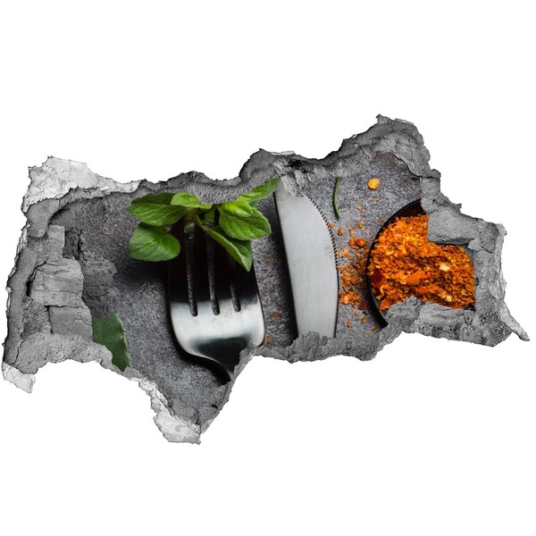 Nálepka 3D diera na stenu Kulinársky svet za stenou