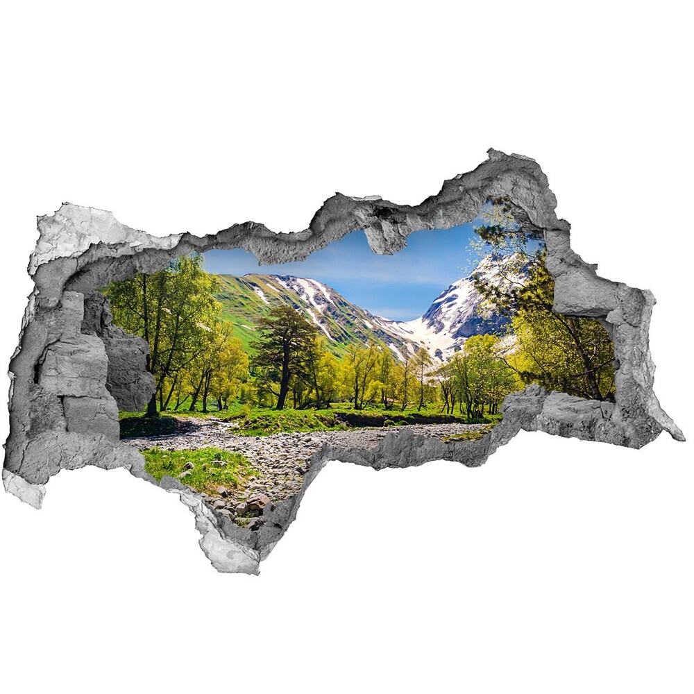 Diera 3D v stene nálepka Rieka v horách