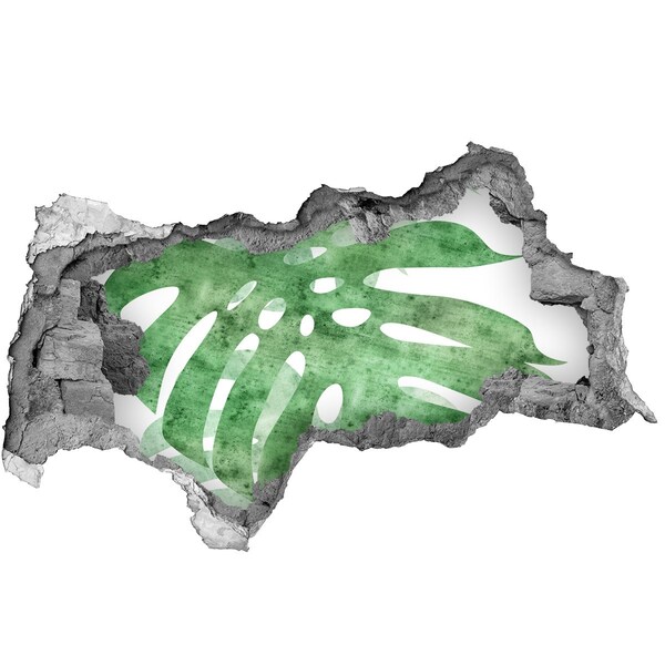 Nálepka 3D diera na stenu betón Zelený list v poškodenej stene