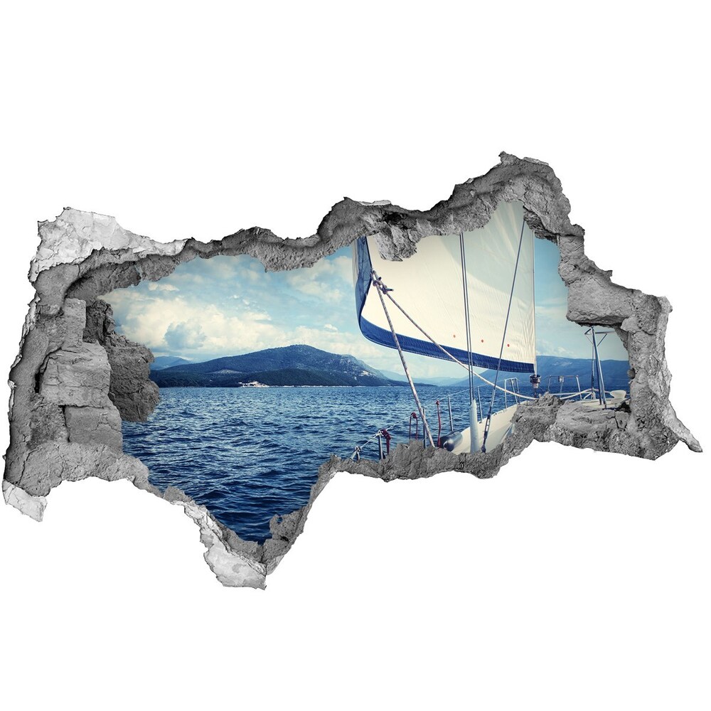 Diera 3D v stene nálepka Jachta na mori pozadí