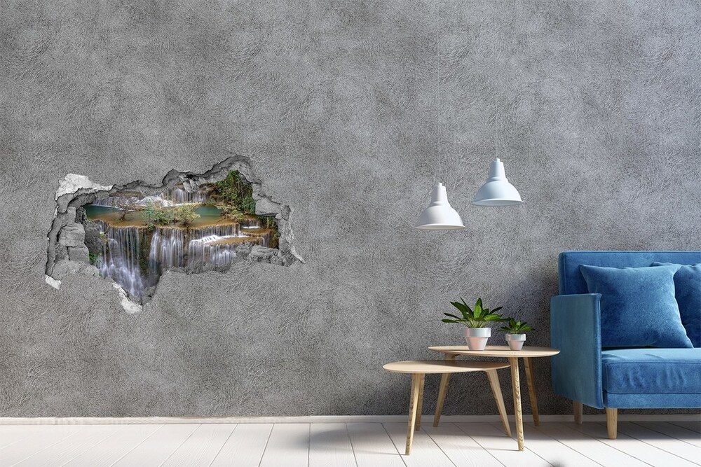 Diera 3D v stene nálepka Vodopád v lese