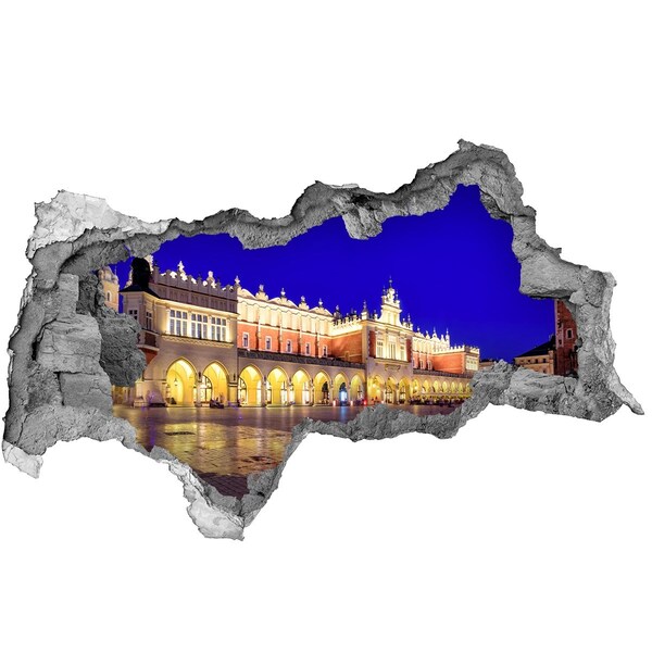 Fototapeta diera na stenu 3D Hlavné trhové námestie v Krakove v noci