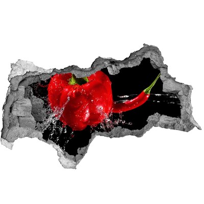 Nálepka 3D diera na stenu Červené papričky
