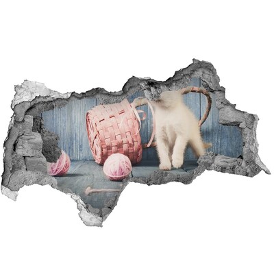 Diera 3D fototapeta nástenná Biela mačka a klbka