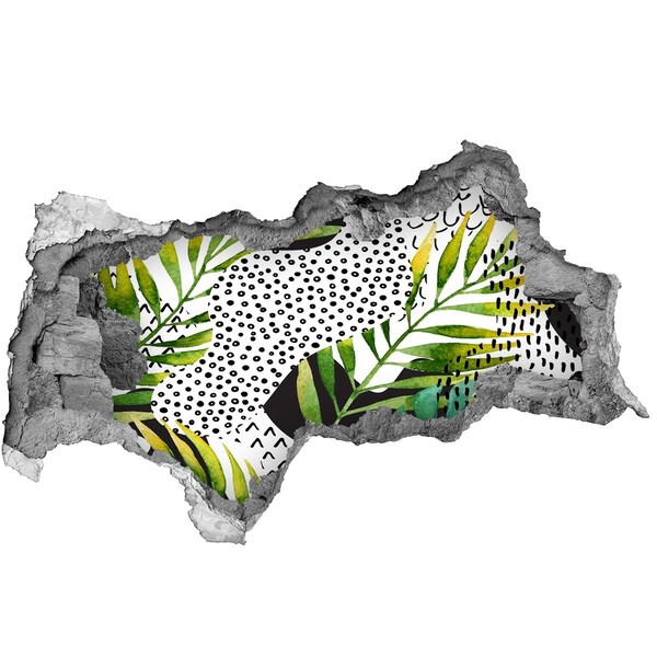 Nálepka 3D diera betón Tropická záhrada s dierou v stene