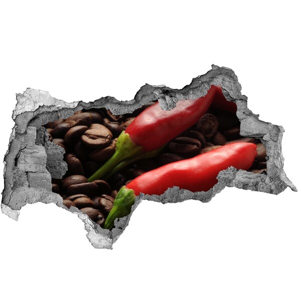Nálepka 3D diera na stenu Pikantná chuť kávy a čili