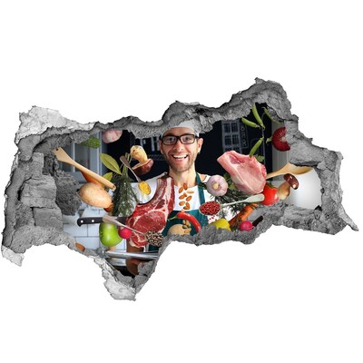 Nálepka 3D diera na stenu Kuchynské šialenstvo