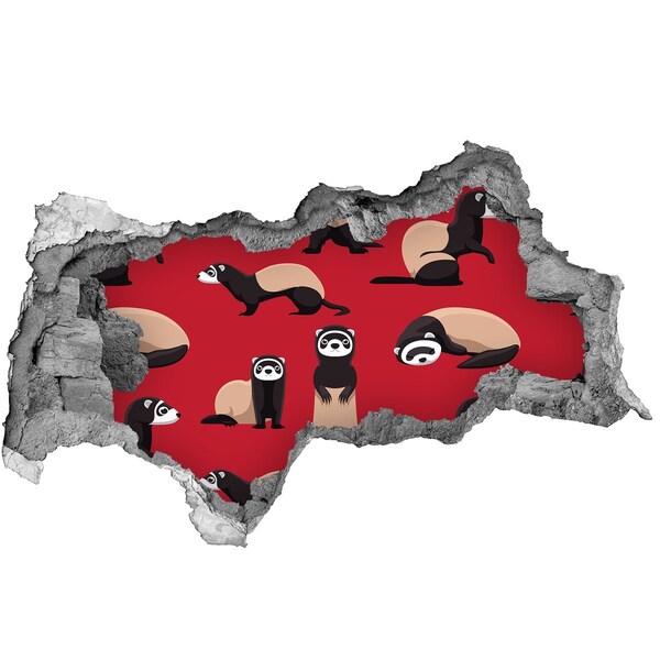 Diera 3D fototapeta nálepka Funky fretky v diere v stene