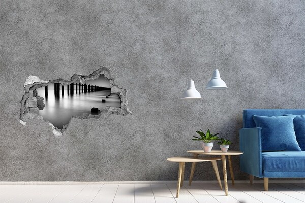 Diera 3D v stene nálepka Zapustené mólo v monochromatickom prostredí