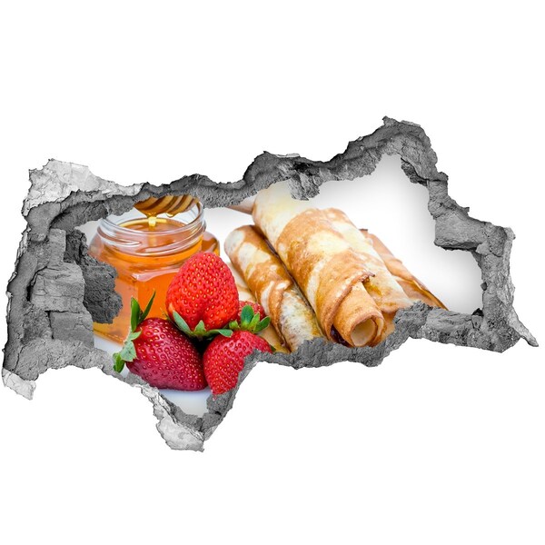 Nálepka 3D diera na stenu Lahodné palacinky s jahodami