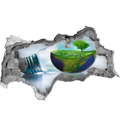 Diera 3D fototapeta nástenná Zelená planéta cez dieru v stene