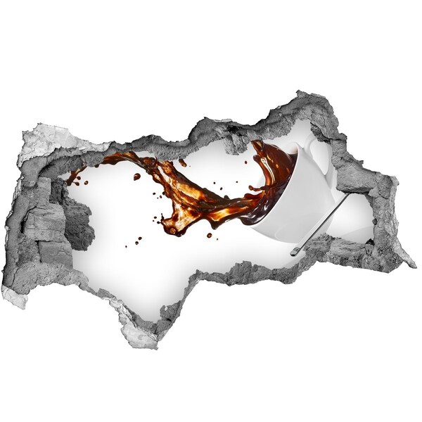 Nálepka 3D diera Káva vytekajúca cez dieru v stene