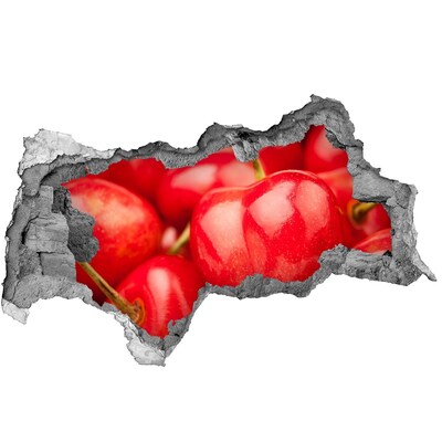 Nálepka 3D diera Šťavnaté čerešne v diere v stene