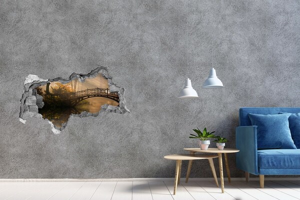 Diera 3D v stene nálepka Most v hmlistom parku