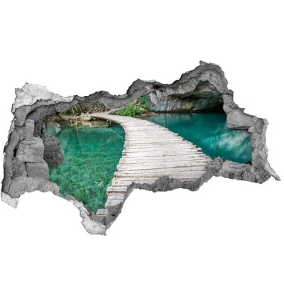 Diera 3D v stene nálepka Tajomný most cez tyrkysovú vodu