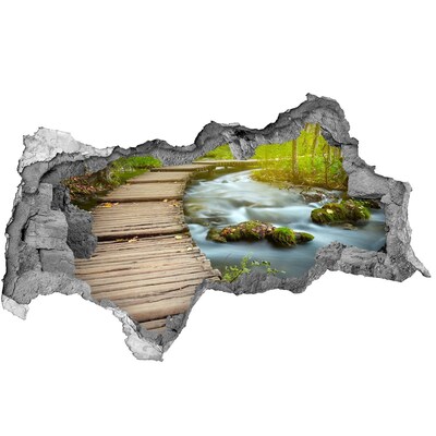 Diera 3D v stene nálepka Potok v lese