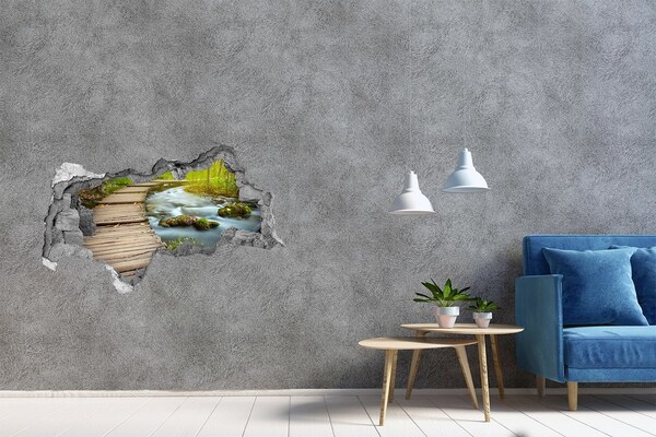 Diera 3D v stene nálepka Potok v lese