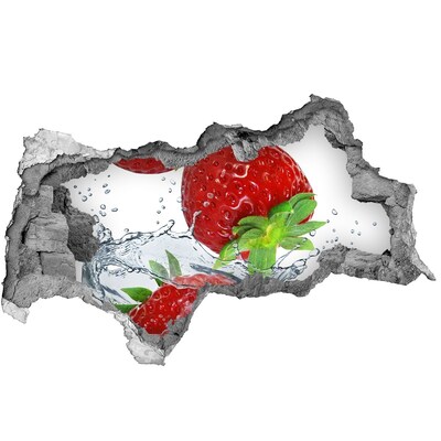 Nálepka 3D diera na stenu Šťavnaté jahody vo vodnej explózii