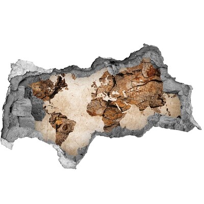 Samolepiaca diera na stenu Poškodená stena s mapou sveta