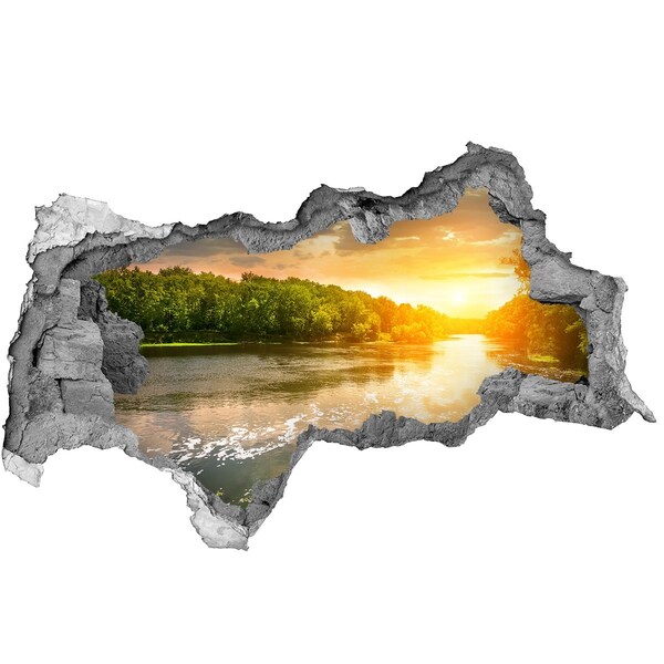 Diera 3D v stene nálepka Západ slnka nad riekou