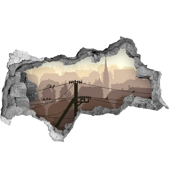 Fototapeta diera na stenu 3D Pohľad na mesto cez dieru v stene