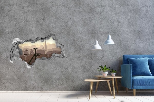 Fototapeta diera na stenu 3D Pohľad na mesto cez dieru v stene