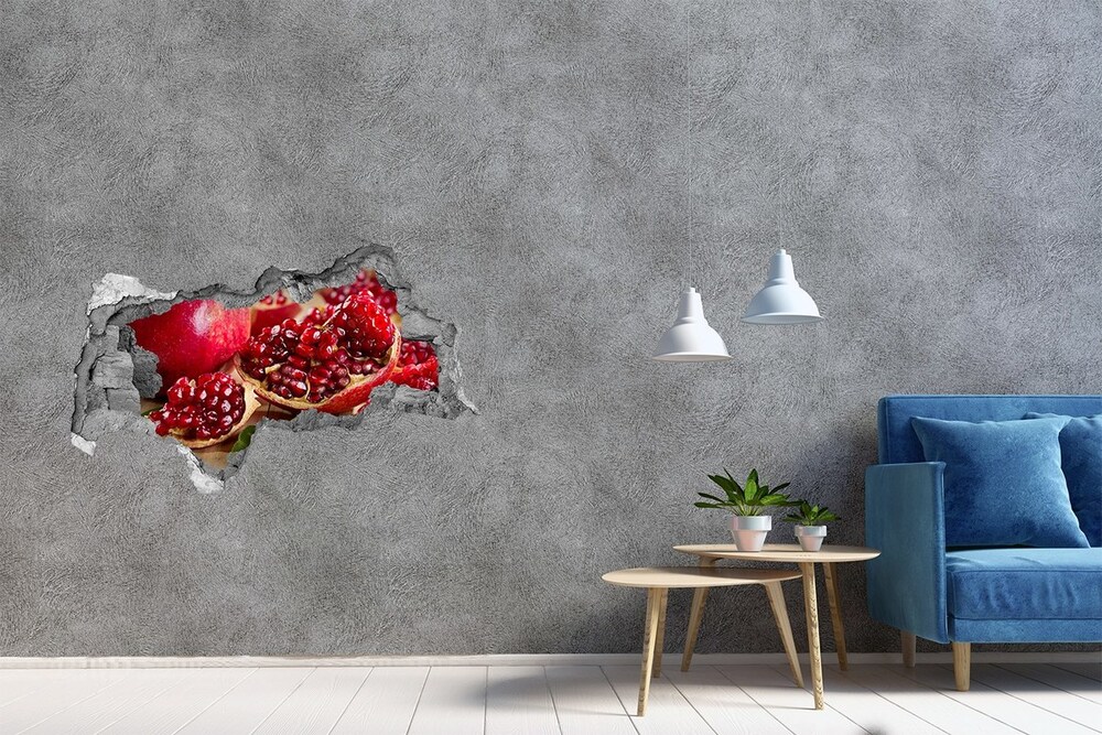 Nálepka 3D diera na stenu Granátové jablko s listami