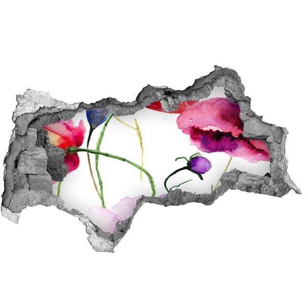 Nálepka 3D diera na stenu samolepiaca Kvetinová krajina cez dieru v stene