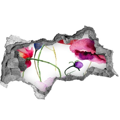 Nálepka 3D diera na stenu samolepiaca Kvetinová krajina cez dieru v stene