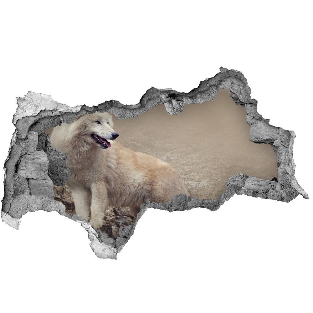 Diera 3D fototapeta na stenu Biely vlk na skale