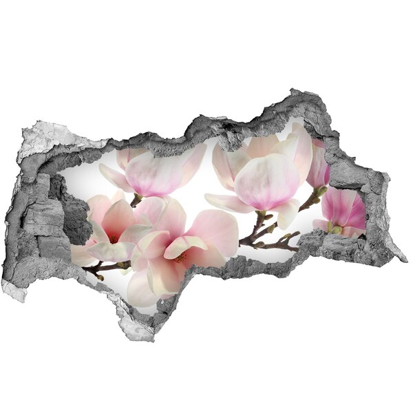 Samolepiaca diera nálepka Kvety magnólie cez dieru v stene