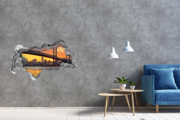 Fototapeta diera na stenu 3D Západ slnka nad mostom