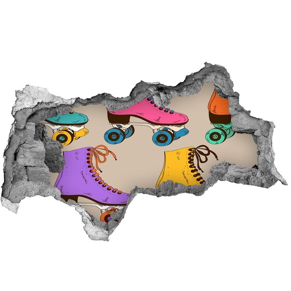 Fotoobraz diera na stenu Farebné kolieskové korčule v diere v stene