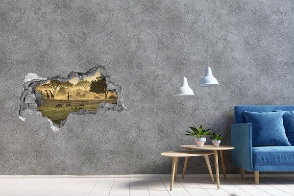 Nálepka fototapeta 3D Africká savana so žirafami a zebrami