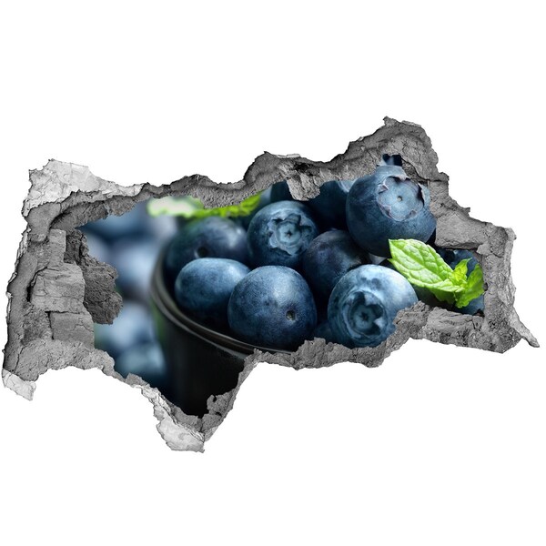 Nálepka 3D diera betón Čučoriedky v diere v stene