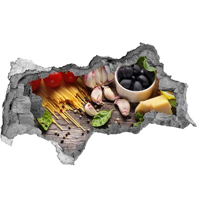 Nálepka 3D diera na stenu Talianska kuchyňa s cestovinami a cesnakom