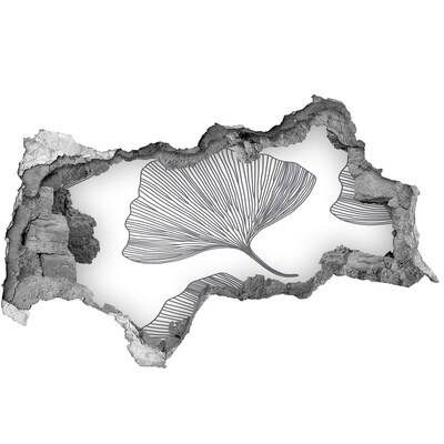 Nálepka 3D diera na stenu betón Listy v betóne