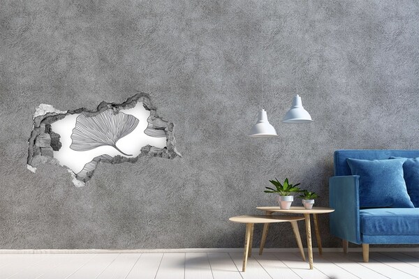 Nálepka 3D diera na stenu betón Listy v betóne