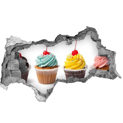 Nálepka 3D diera betón Lahodné koláčiky pri diere v stene