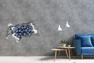 Nálepka 3D diera na stenu Čučoriedky v diere v stene